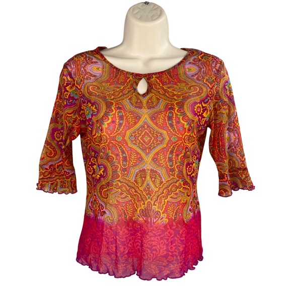 NY & Co New York & Company Tops - Vintage‎ Y2k Top Womens Small Sheer Mesh Paisley Boho Indie Festival Hippie
